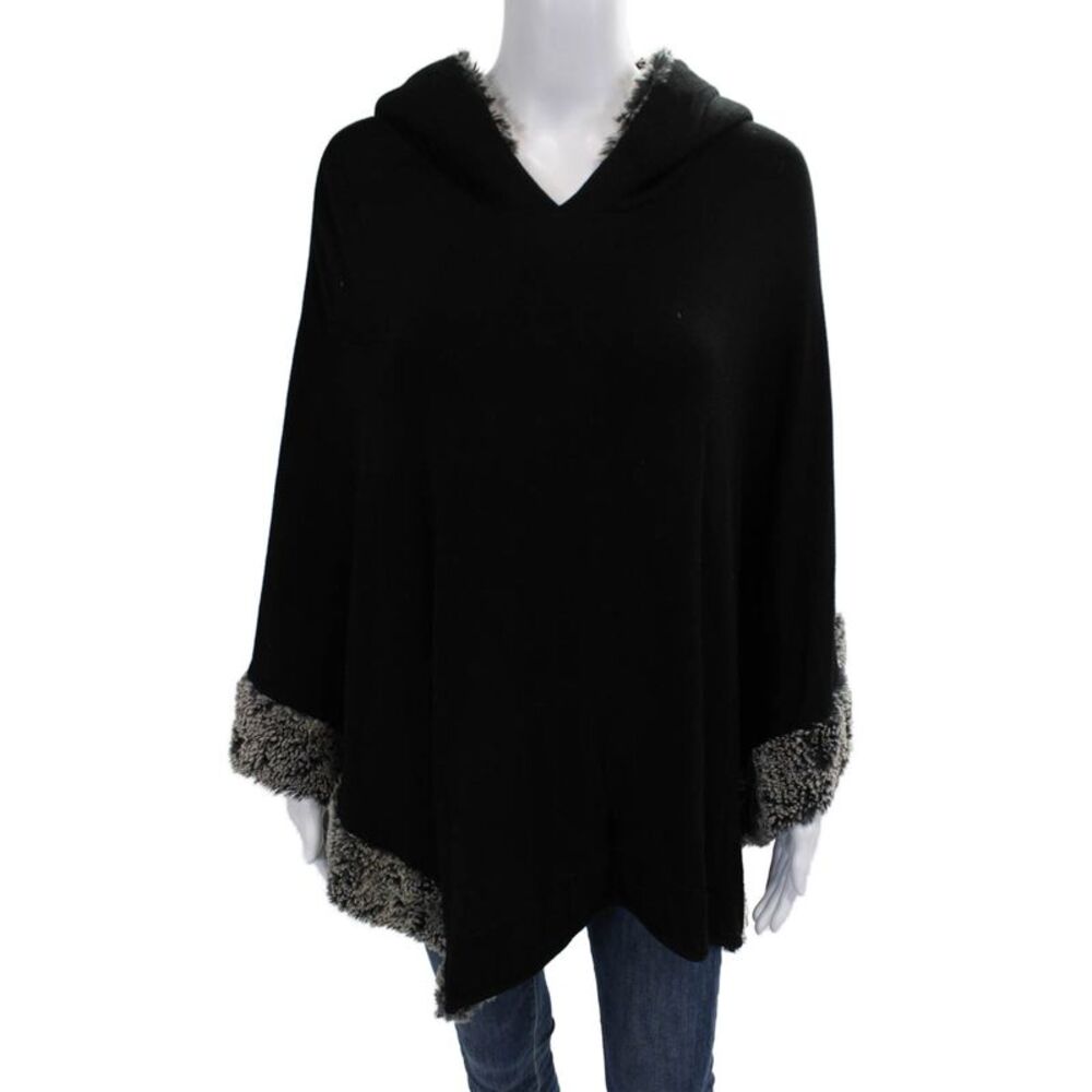 Capote Women Black Bamboo Rayon Spandex Cape Hoodie Bohemian Size S